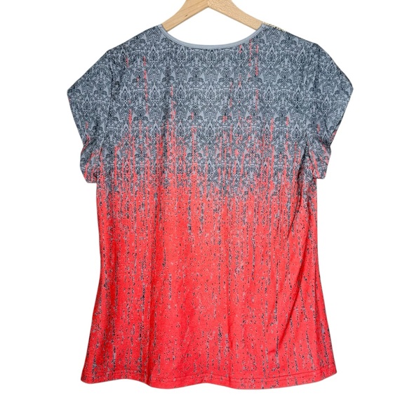 NWT Summer V-Neck Lace Top Short Sleeve T-Shirt Loose Print Blouse Trendy sz L - Picture 2 of 4